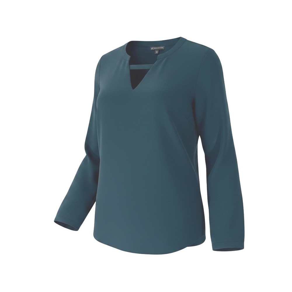 Adrianna Papell Womens Teal Green Notch V-Neck Long Sleeve Blouse Top Size M
